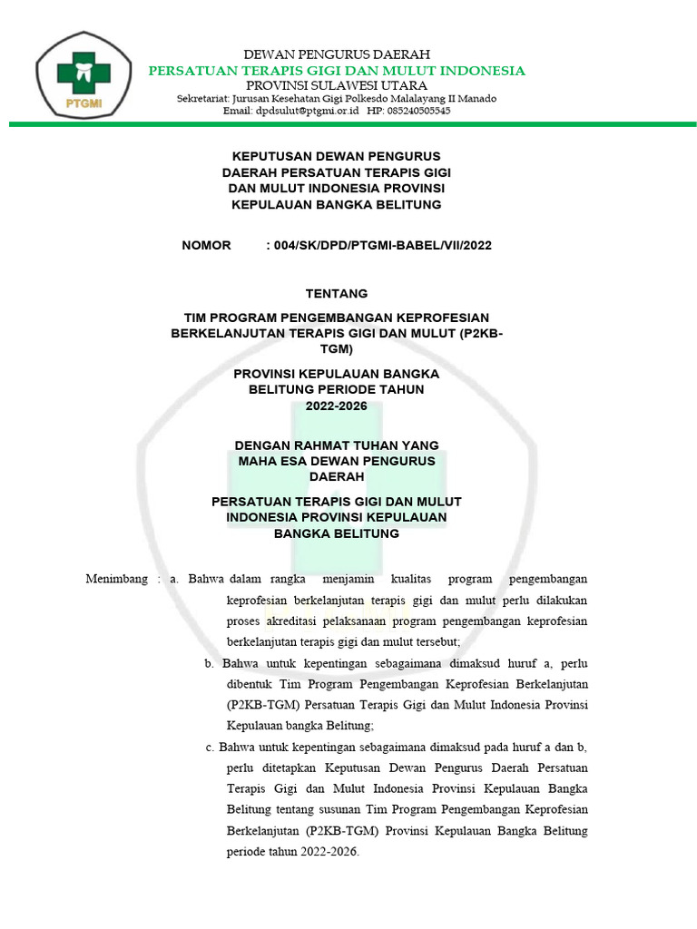 Tim P2KB-TGM Terapis Gigi Babel 2022-2026 | PDF | Bisnis