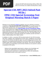 Special CSS MPT 2023 Solved Past MCQs - FPSC CSS Special Screening Test Original Morning Batch-I Paper