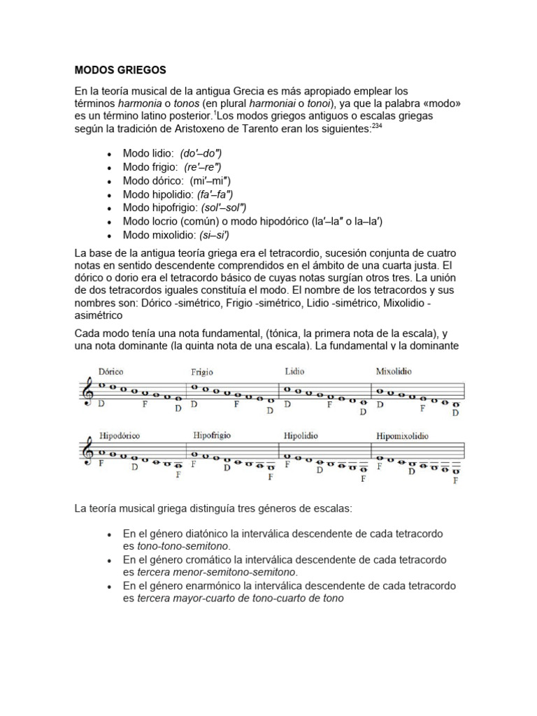 Modos Griegos Antiguos y Tetracordos | PDF