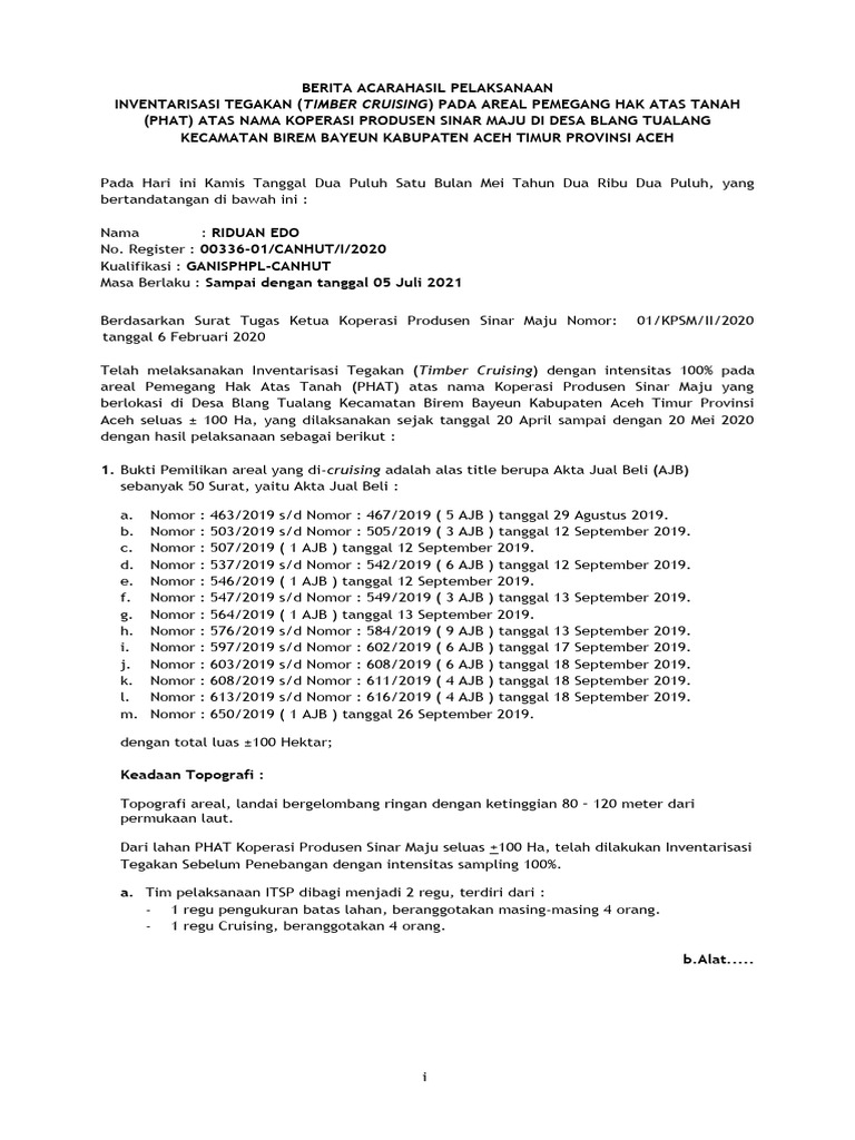 Laporan Hasil Timber Cruising Koperasi | PDF | Sains & Matematika