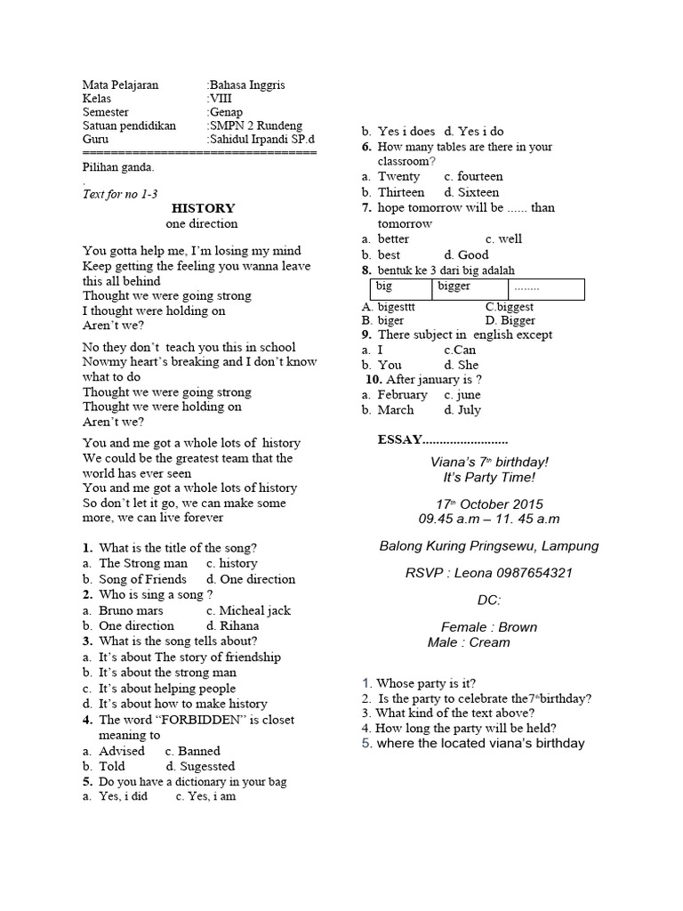 Soal Bahasa Inggris Kls 8 Semester 2 Pdf