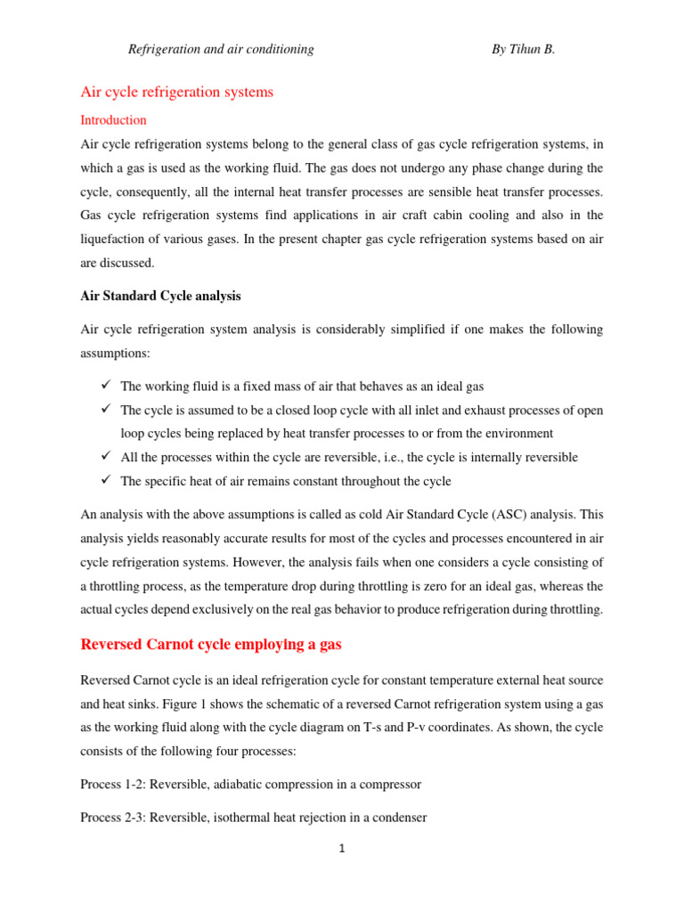 Air Cycle Refrigeration Systems PDF Refrigeration Heat