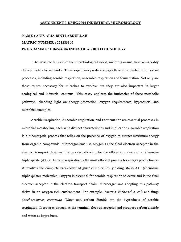 Assignment 1 Kmk22004 Industrial Microbiology PDF Cellular