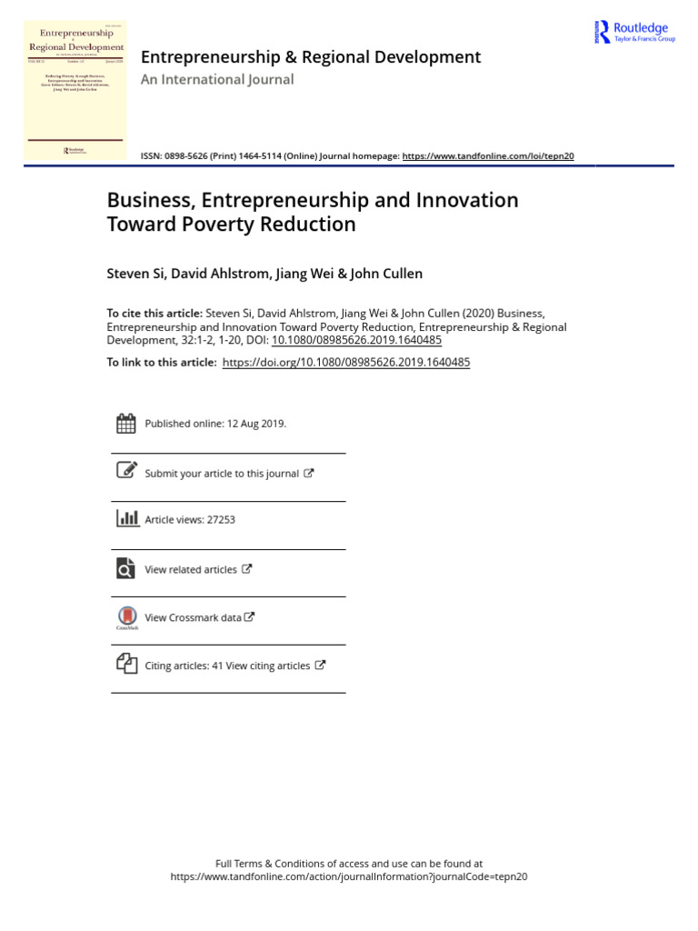 Business Entrepreneurship And Innovation Toward Poverty Reduction Pdf