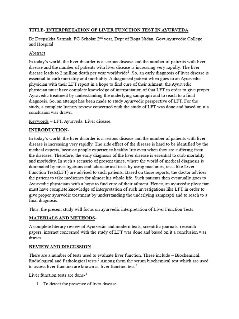 Ayurvedic Insights on Liver Function Tests | PDF | Alanine Transaminase ...