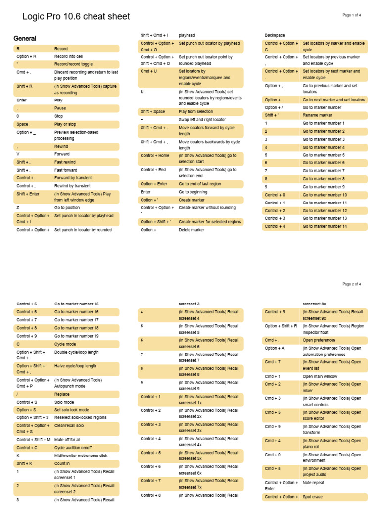 Logic Pro X Shortcuts PDF Computer Science Computer Engineering