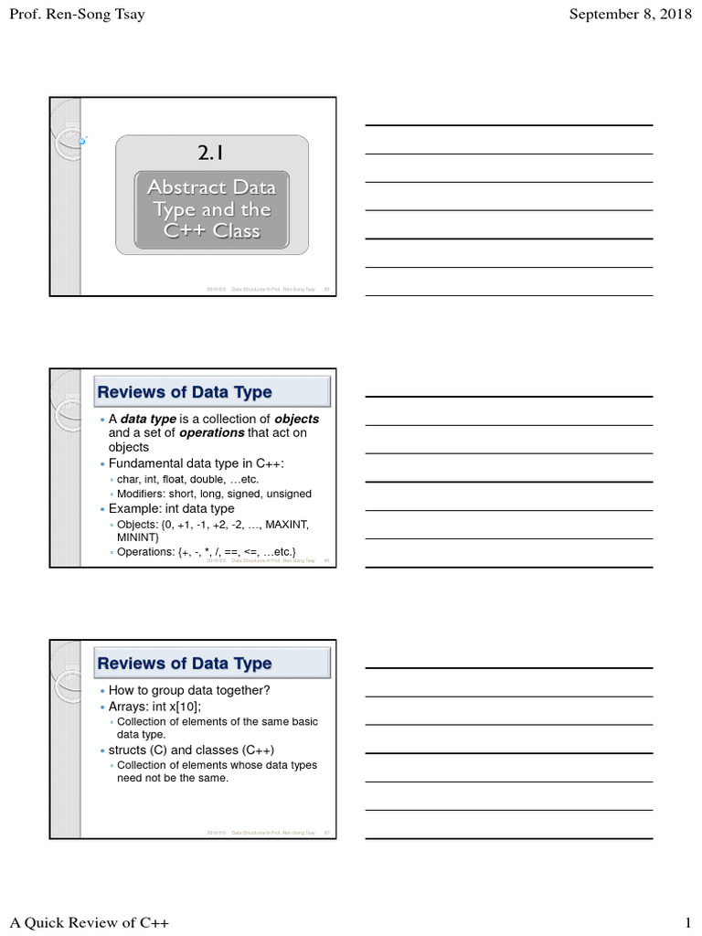 蔡仁松教授資料結構 - L1G - Abstract Data Type and the C++ Class | PDF ...