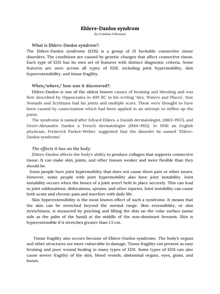 Ehlers-Danlos Syndrom Study For School Example | PDF | Diseases And ...