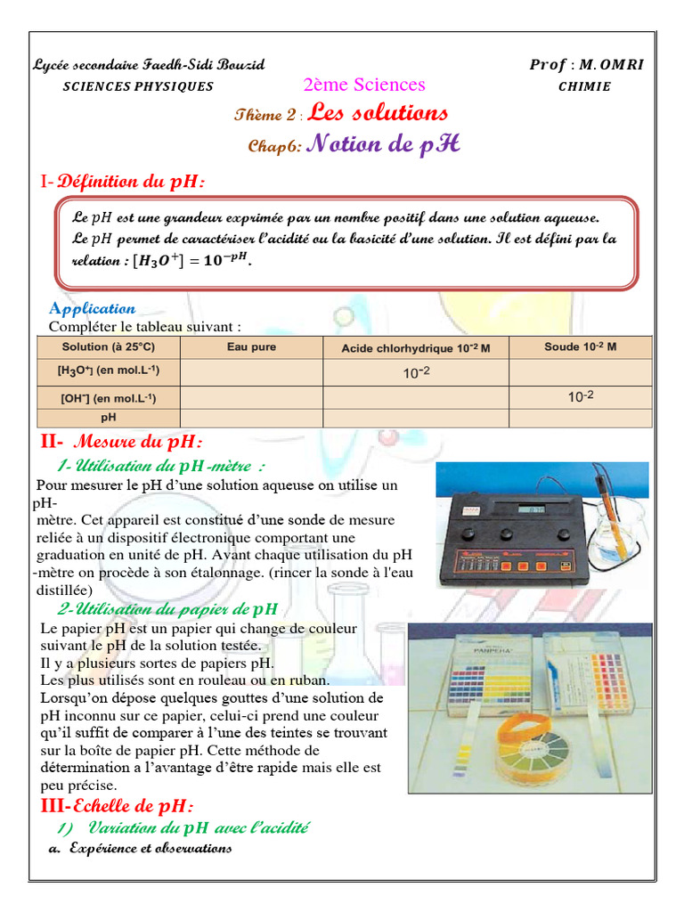 Notion de pH en solutions aqueuses | PDF | Ph | Concentration molaire