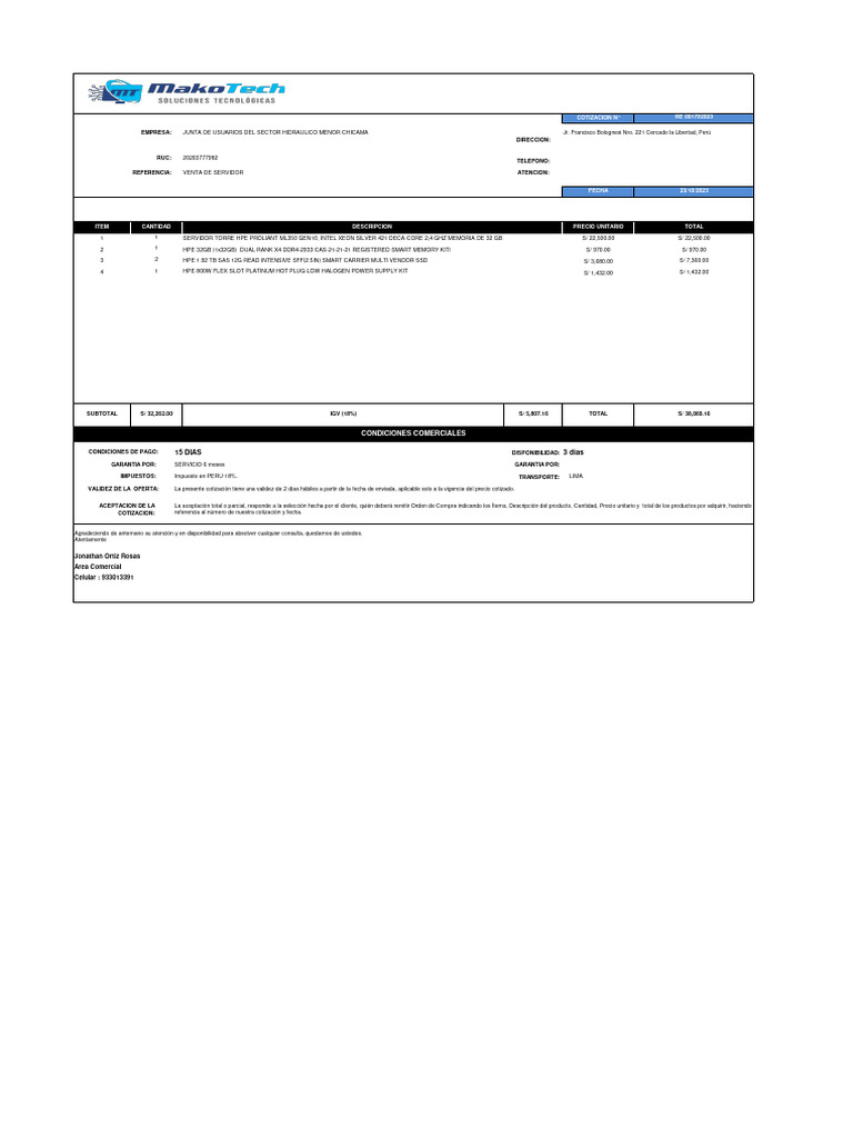 Cotizacion de Servidor | PDF | Hardware de la computadora | Informática