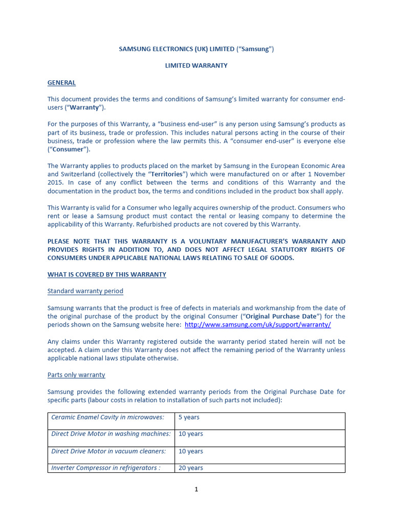 Photo inspiration: Visual Reference: Samsung Uk Warranty Terms Overview Pdf Legal Liability