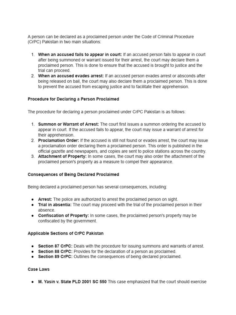 Proclaimed Offender Procedure in Pakistan | PDF | Arrest | Arrest Warrant