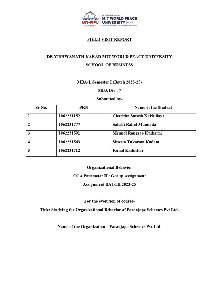 Ob Field Visit Report PDF Leadership Employment