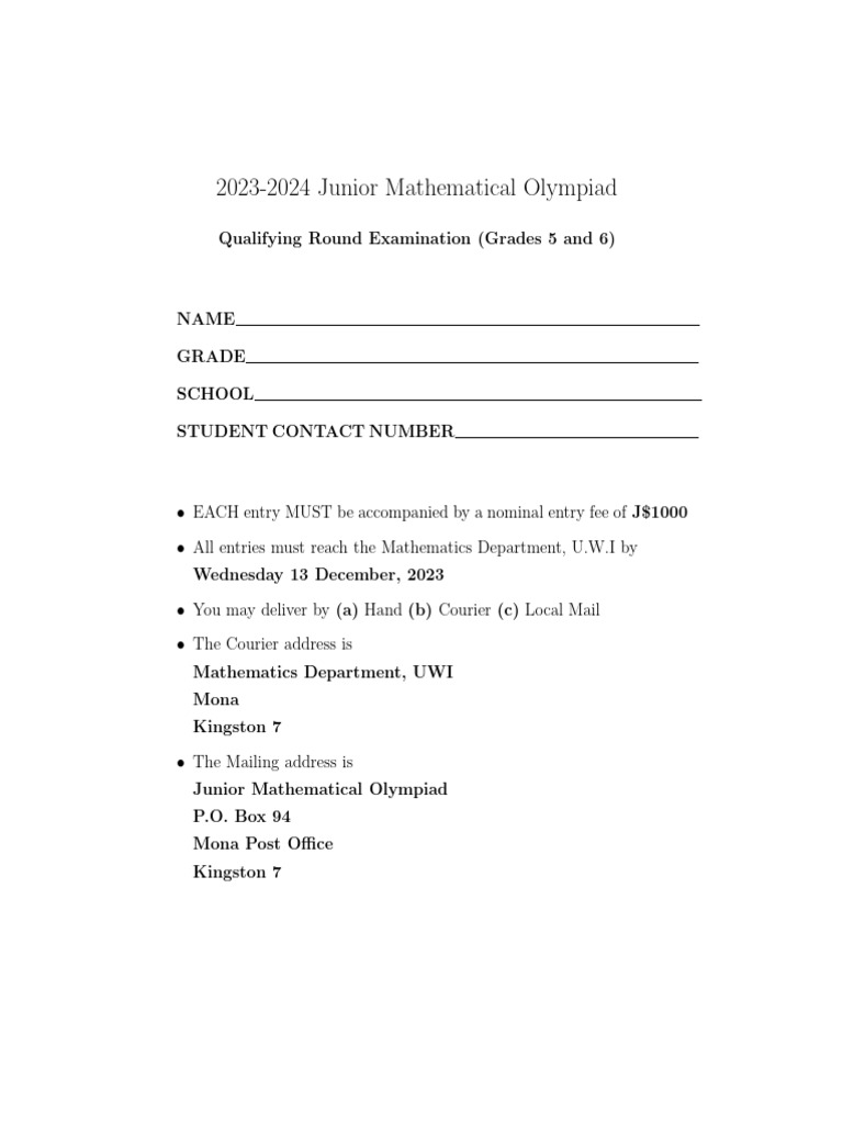 2023 Junior Math Olympiad Exam Details | PDF | Mathematics