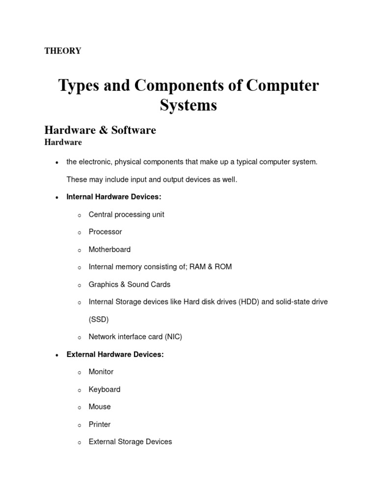 Types and Components of Computer Systems PDF Computer Data Storage
