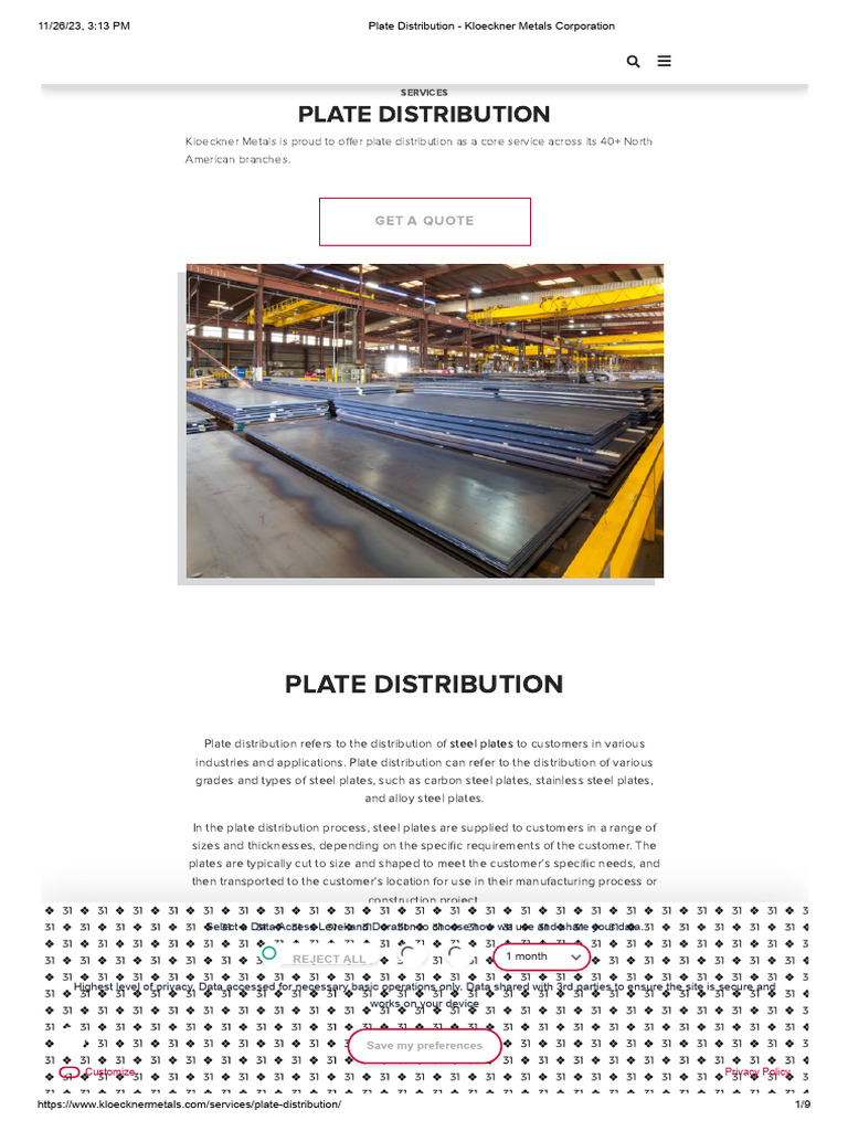Plate Distribution Kloeckner Metals Corporation PDF Steel Metals