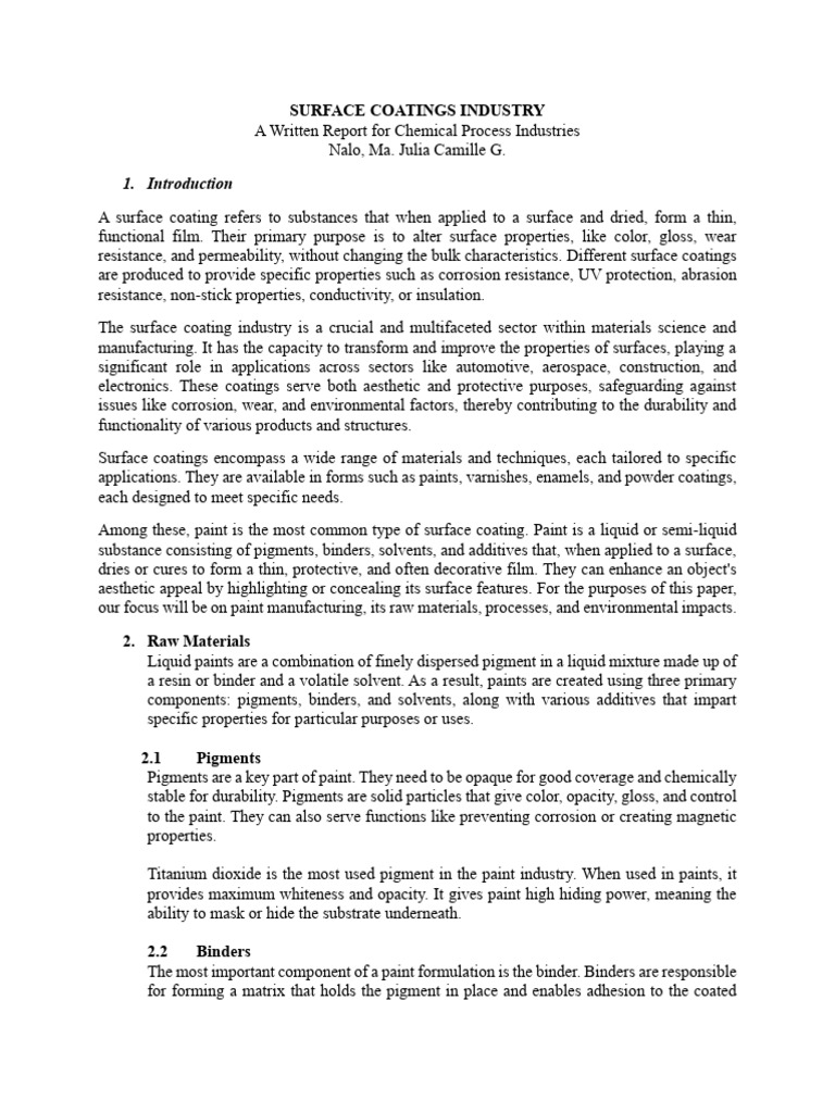 Surface Coatings Industry (Written Report) | PDF | Paint | Mill (Grinding)