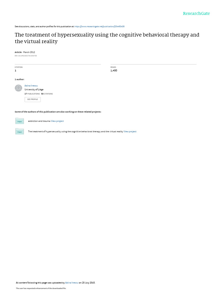 The Treatment of Hypersexuality Using The Cognitiv | PDF