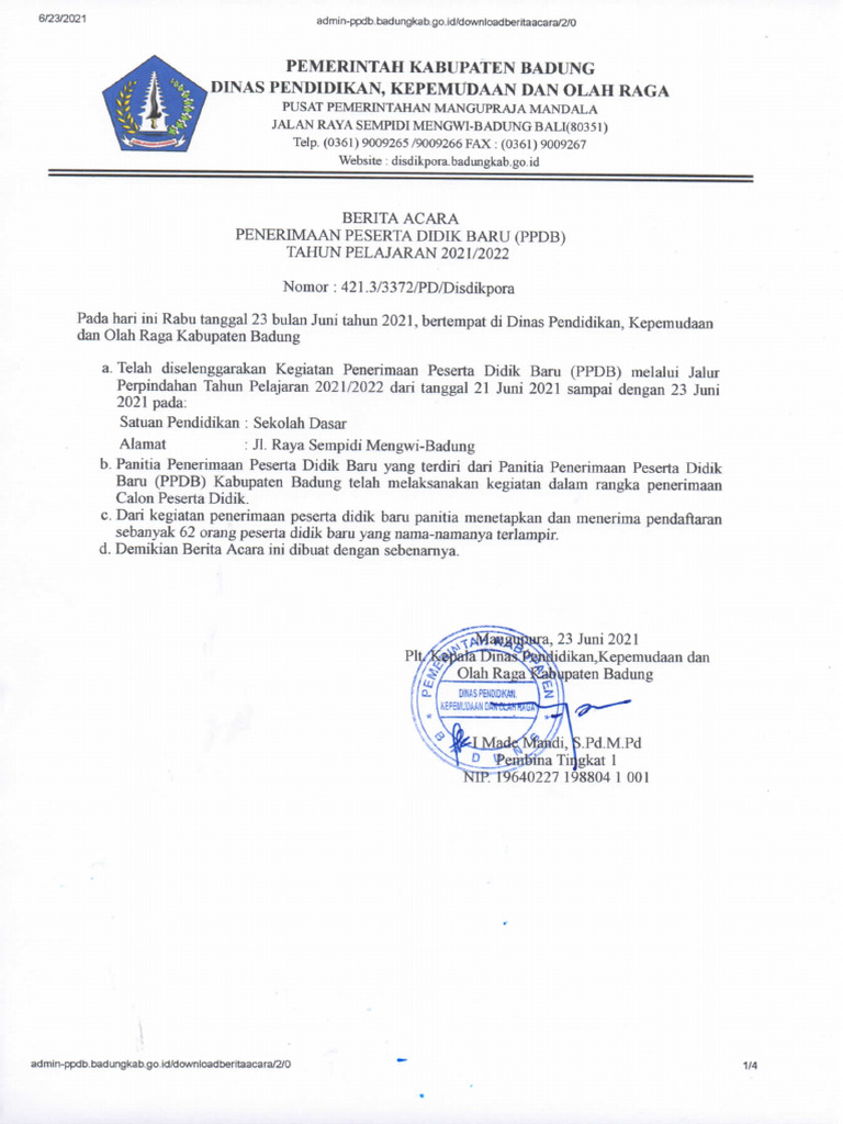 Berita acara ppdb perpindahan orang tua upload 1624428307 pdf