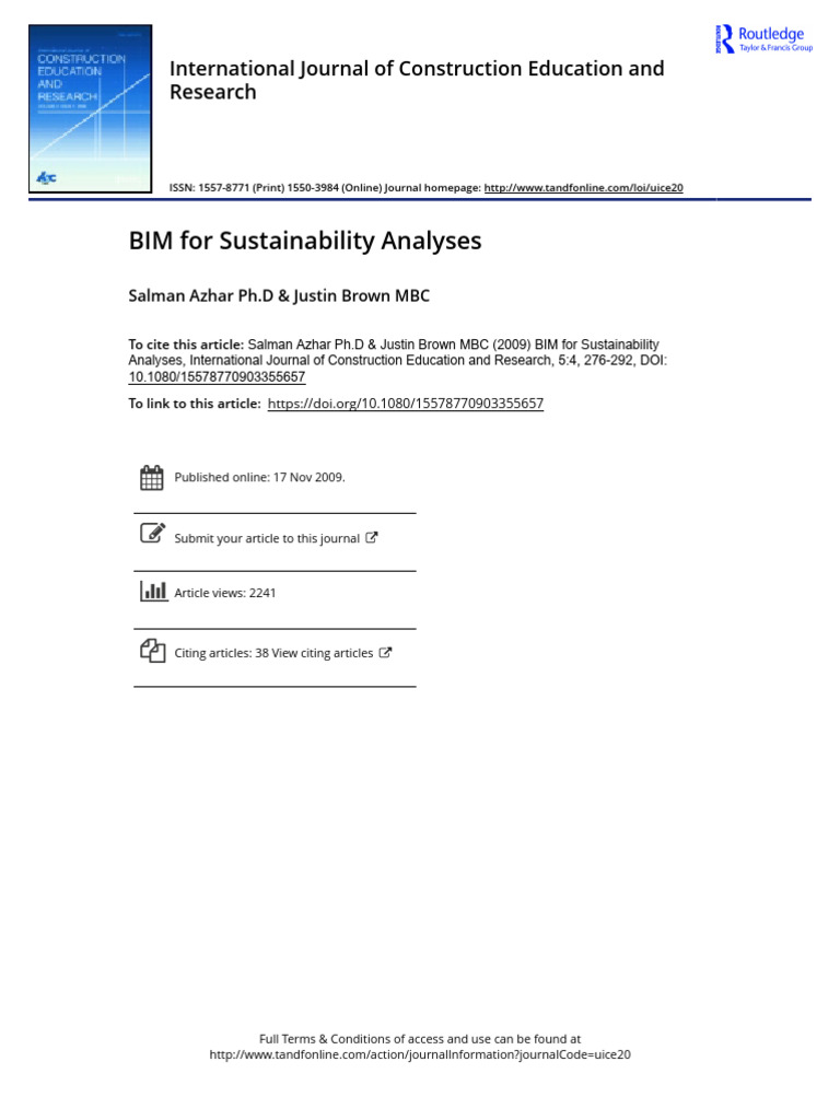 BIM For Sustainability Analyses | PDF | Building Information Modeling ...