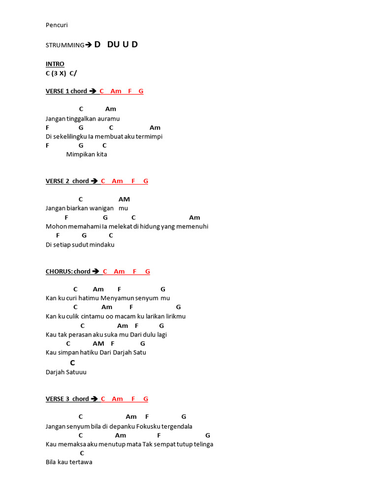 Chord dan Lirik Pencuri Hati Mark Adam PDF