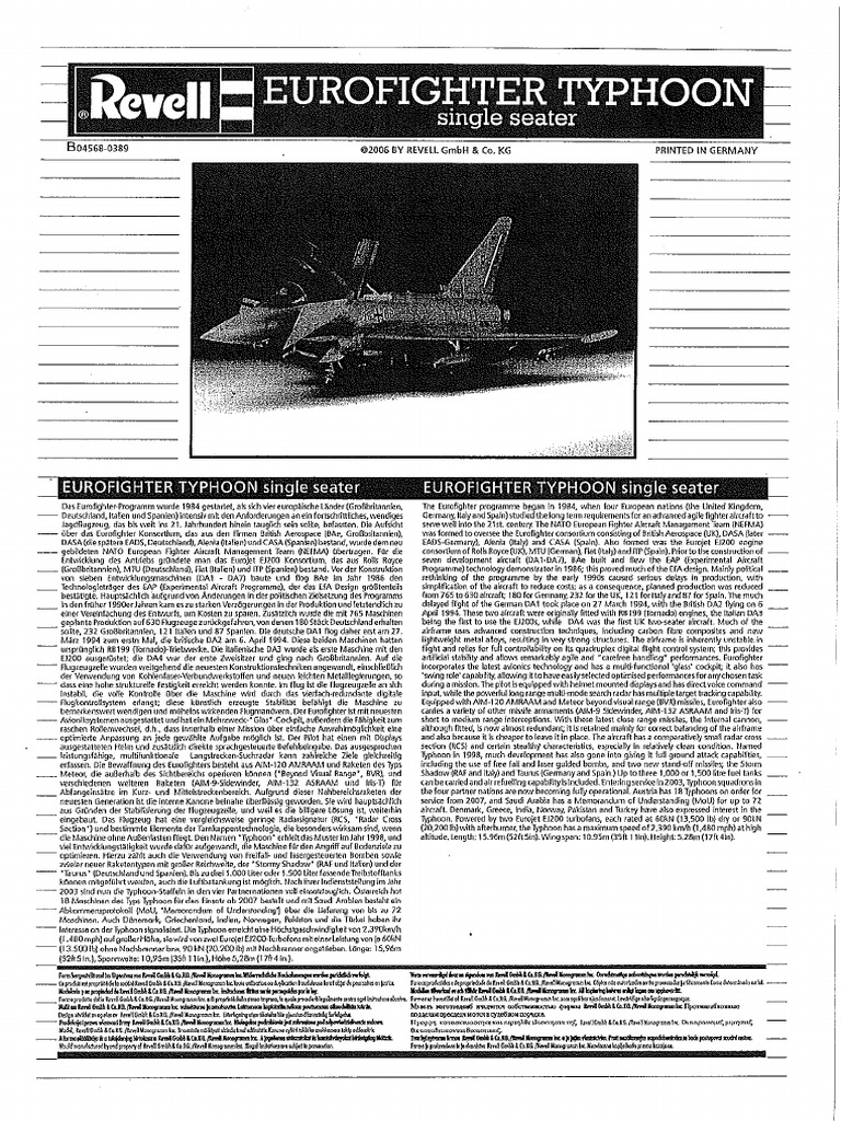 Revell eurofigher typhoon 1 48 instructions pdf