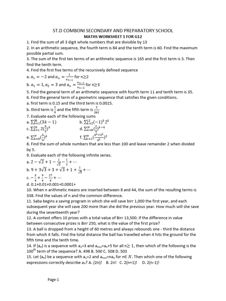 G12 Arithmetic and Geometric Sequences | PDF | Sequence | Elementary ...