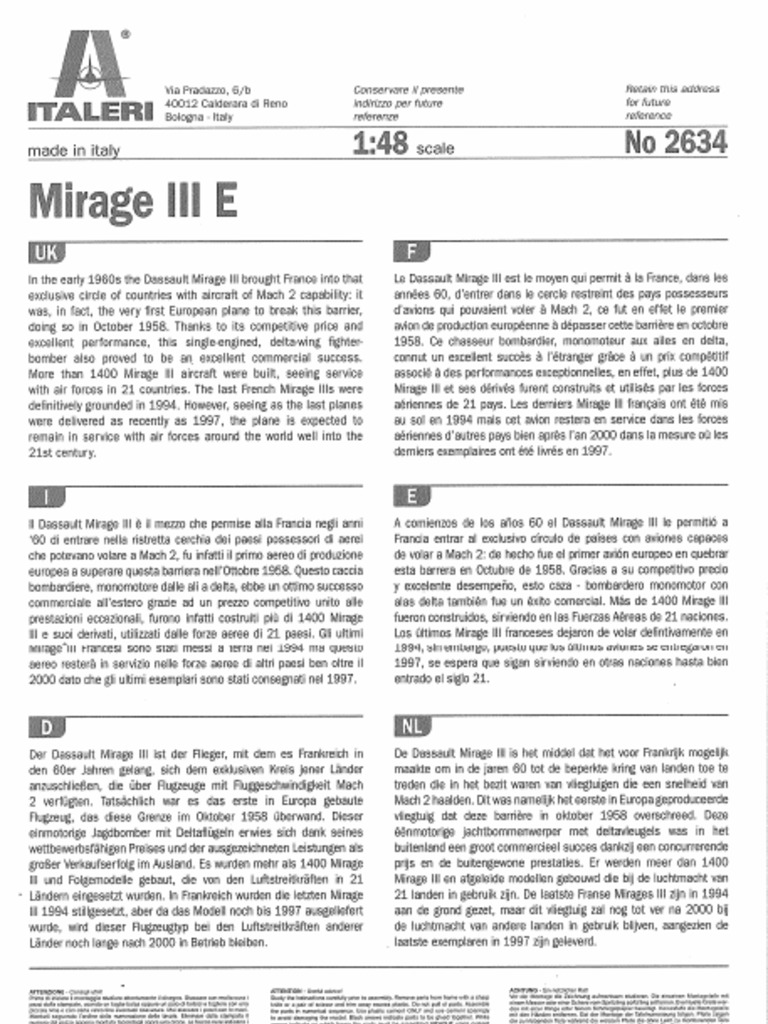Italeri mirage iii e 1 48 instructions pdf