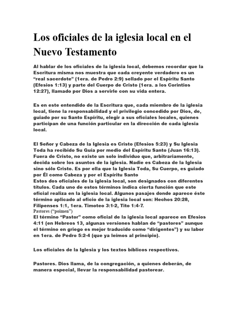 Los Oficiales de La Iglesia Local en El Nuevo | PDF | Iglesia cristiana ...