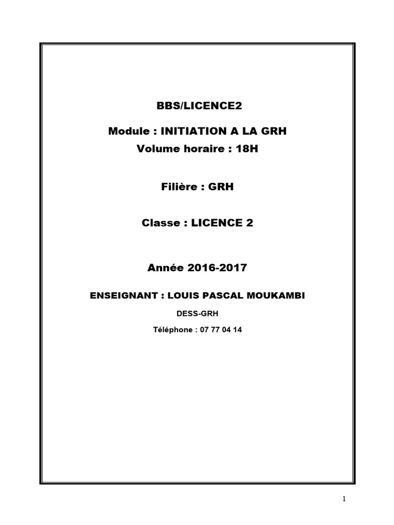 Volume horaire et contenu GRH L2 | PDF | Gestion des ressources ...
