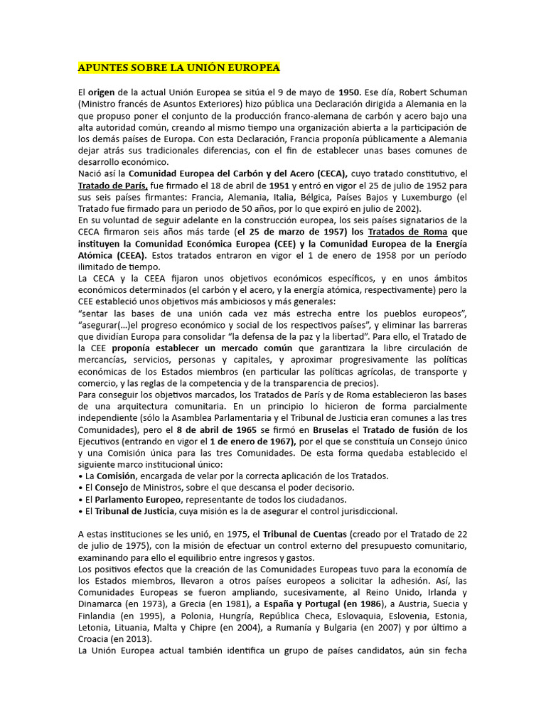 Origen y evolución de la Unión Europea | PDF | Comunidad Económica ...