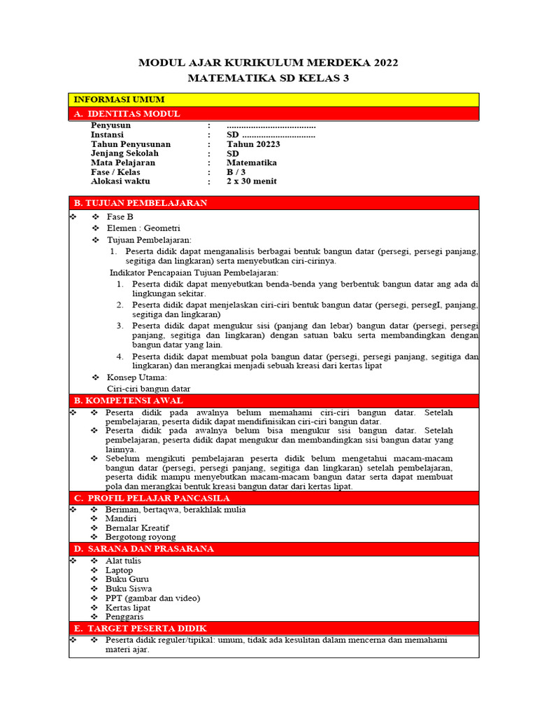 Modul Ajar Matematika Kelas 3 SD | PDF