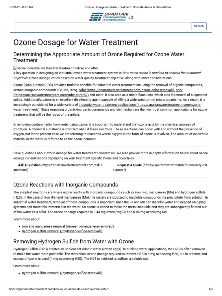 Ozone Dosage For Water Treatment Considerations & Calculations PDF