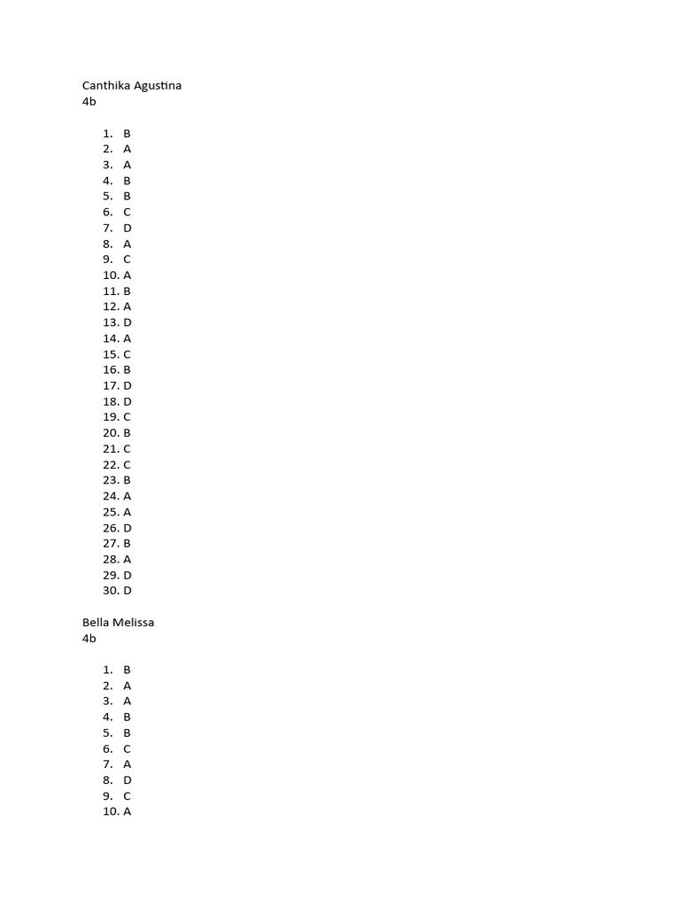 Student Exam Answers for Class 4B | PDF | Social Science