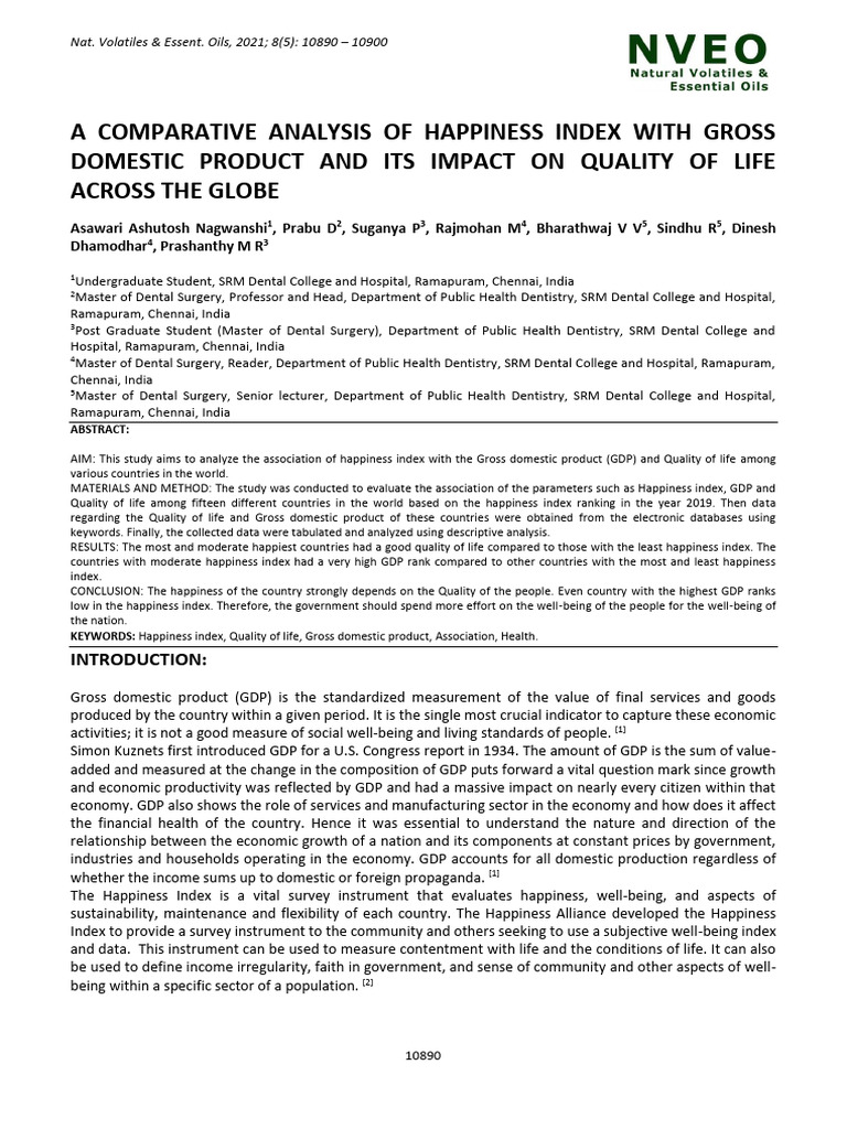 A Comparative Analysis of Happiness Index With Gross Domestic Product ...