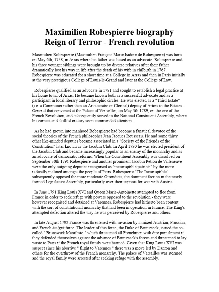 Maximilien Robespierre Biography PDF Maximilien Robespierre