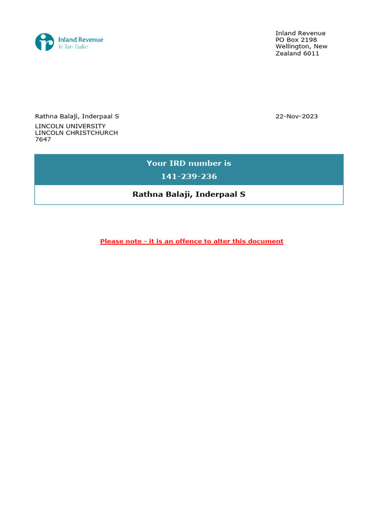 Ird Number | PDF
