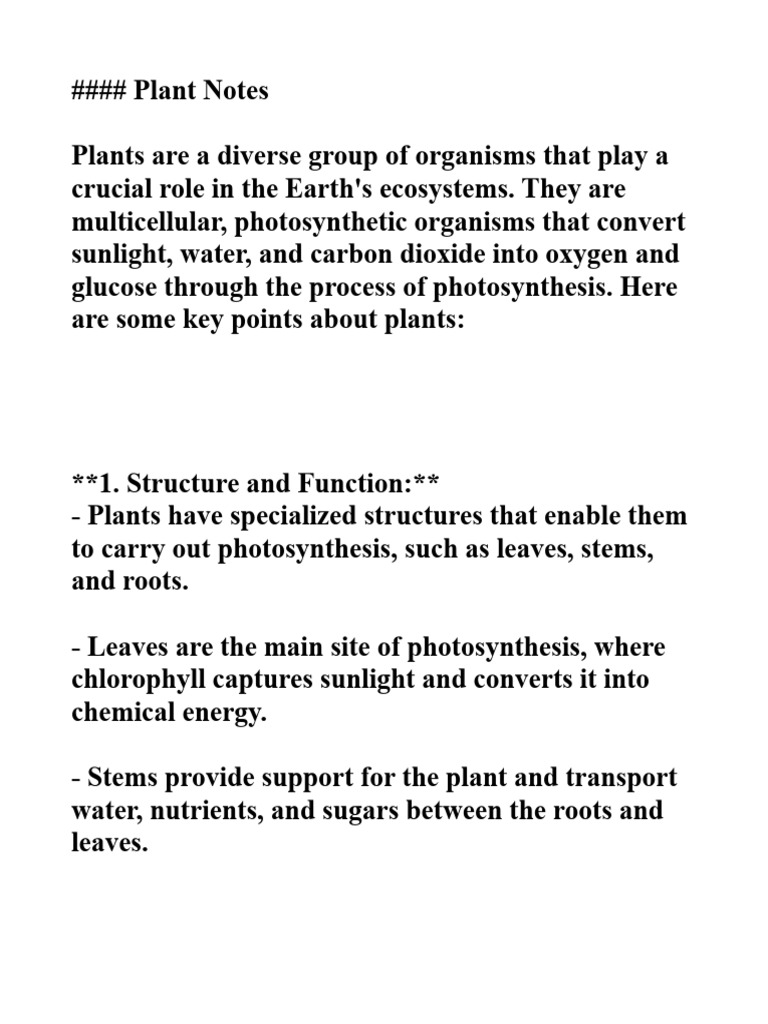 Plant Notes Basic Notes PDF Plants Leaf