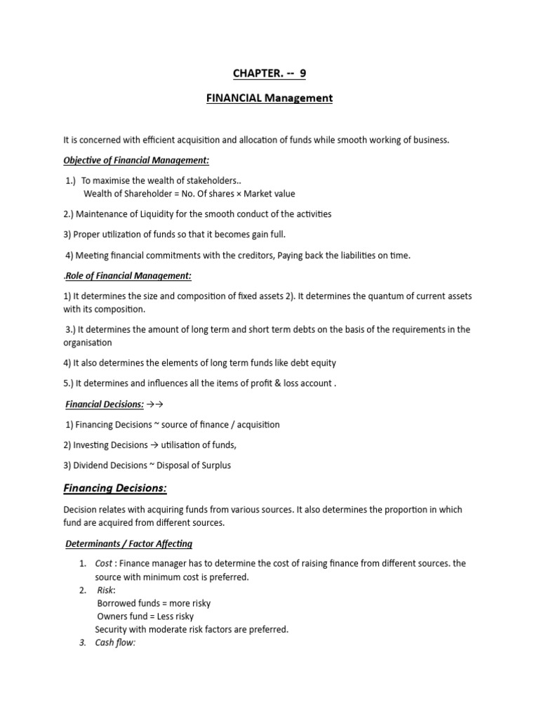 Chapter 9 Financial Management. 1 | PDF | Dividend | Debt