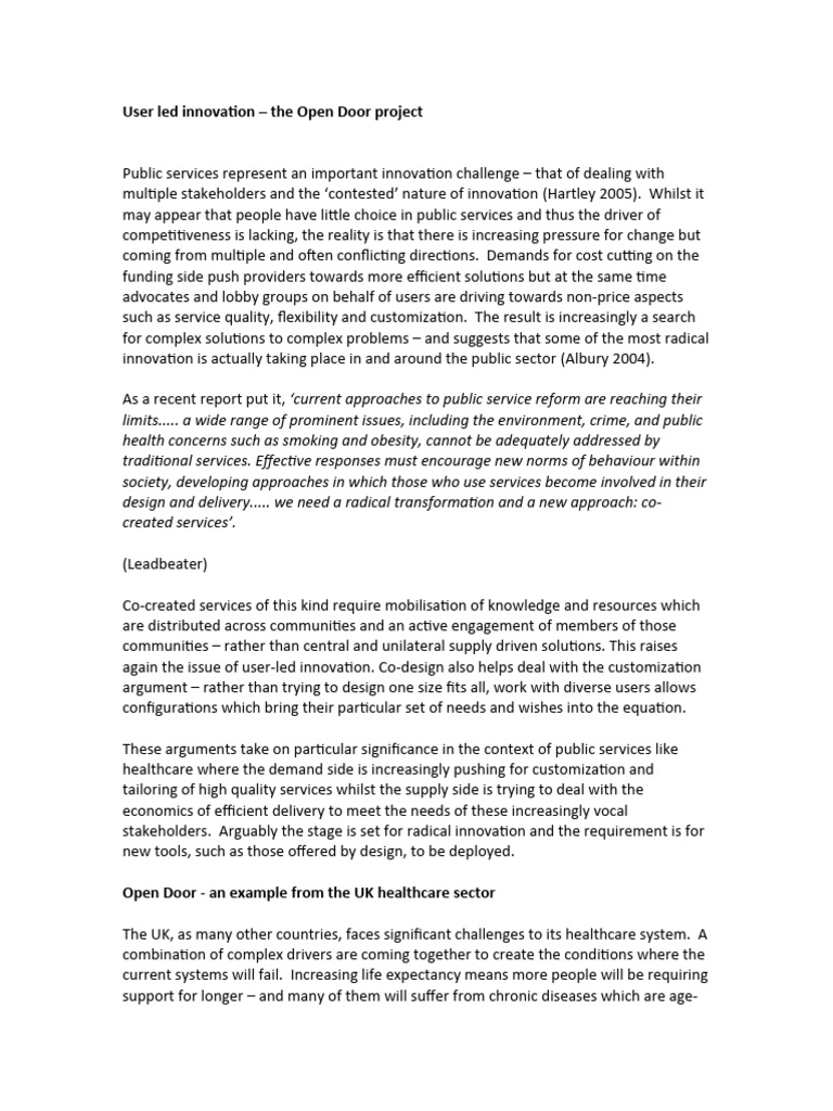 Open Door Case Study PDF National Health Service Health Care