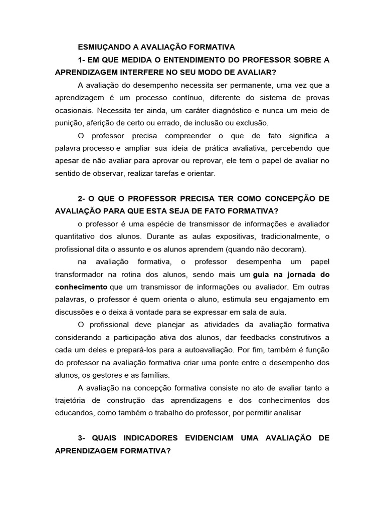 Avaliação Formativa na Prática Docente | PDF | Aprendizado | Pedagogia