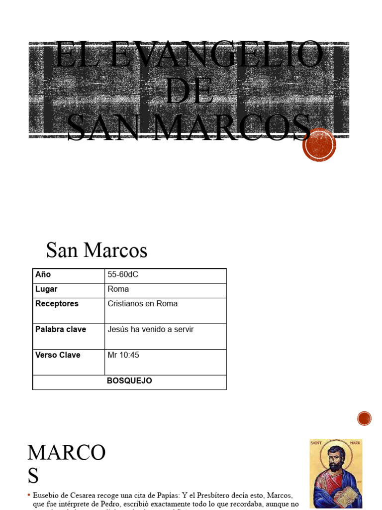 Bosquejo del Evangelio de San Marcos | PDF | Evangelio de Marcos | San ...