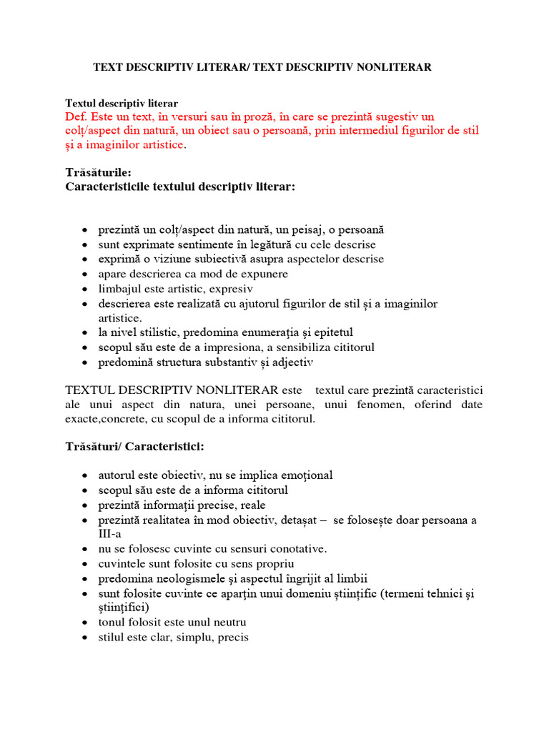 Text Descriptiv Literar | PDF
