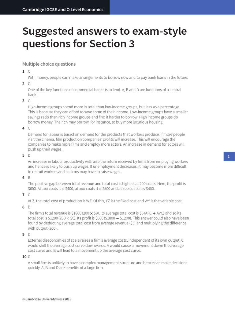 IGCSE Economics Workbook Answers | PDF | Cost Of Living | Labour Economics