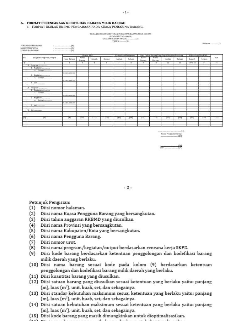 Format Rencana Kebutuhan Barang Daerah | PDF | Bisnis | Komputer