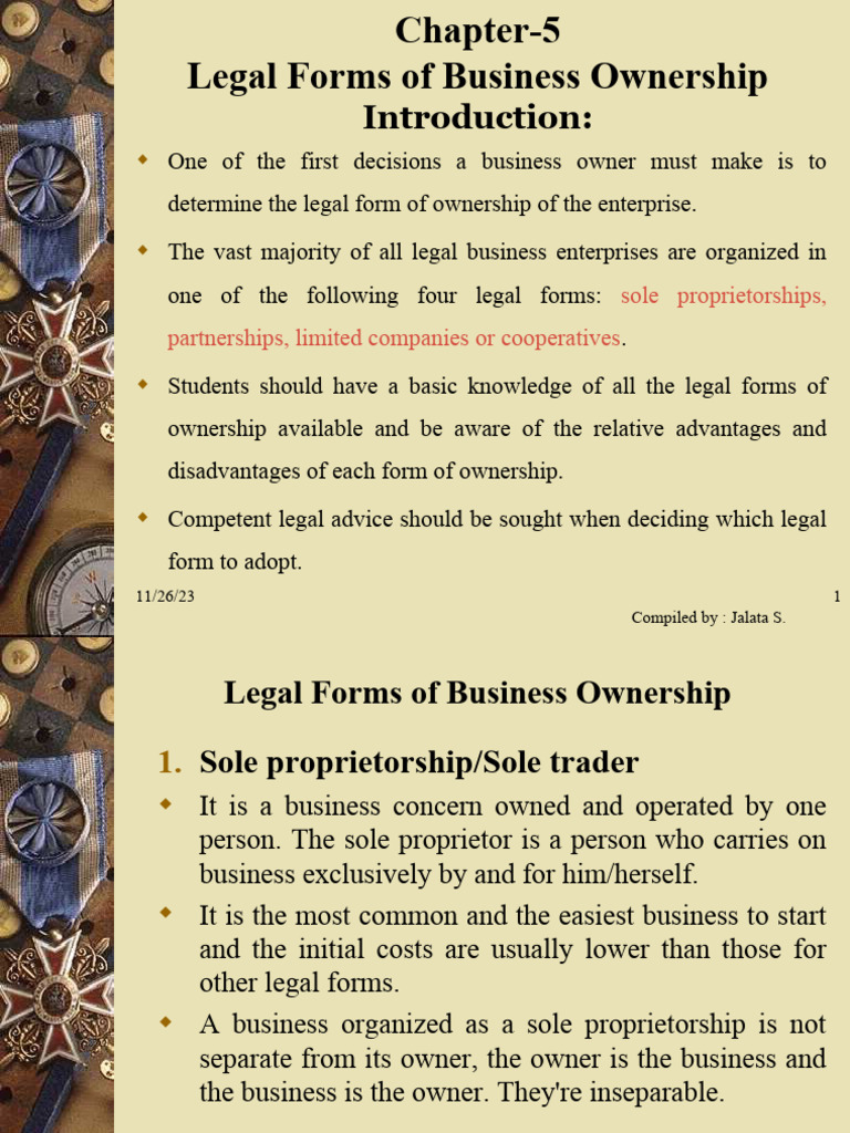 Legal forms of business ownership pdf sole proprietorship partnership
