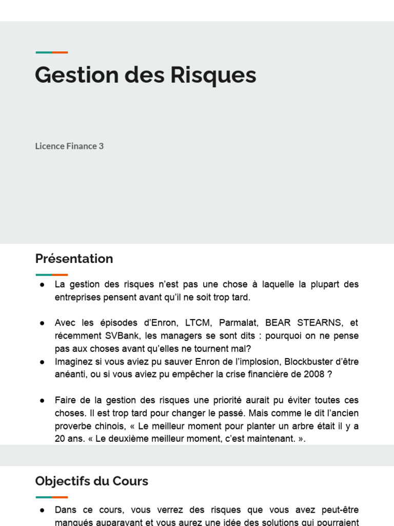 Gestion Efficace des Risques en Entreprise | PDF | Risque | Gestion des ...