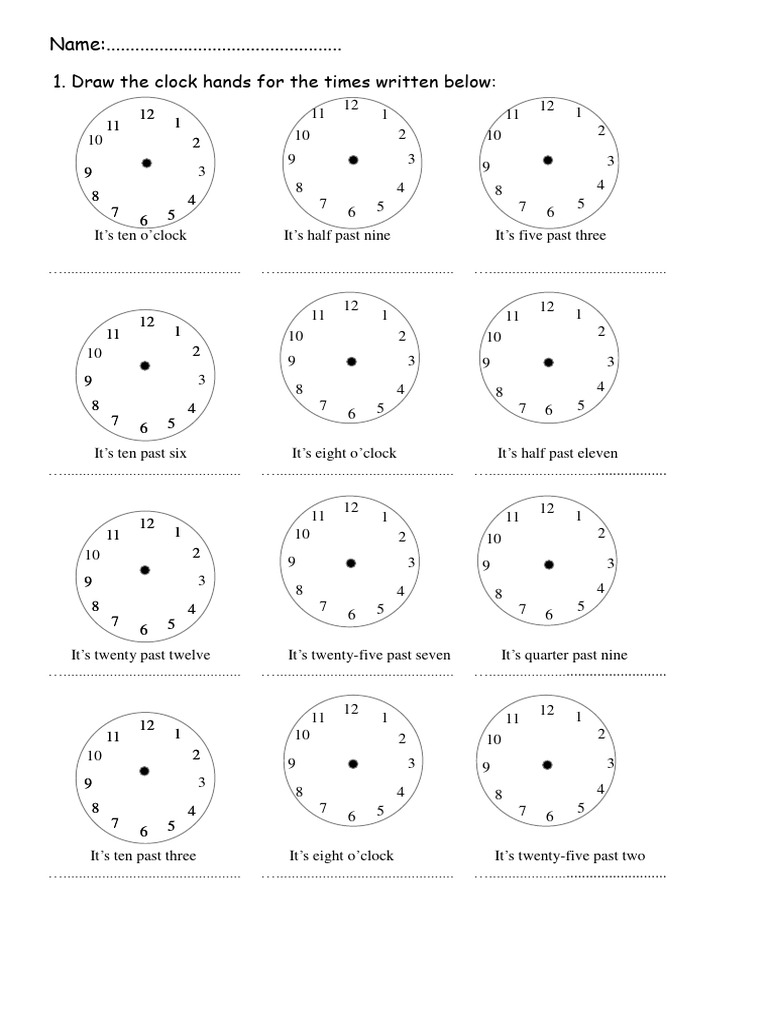 Draw The Time Worksheet | PDF