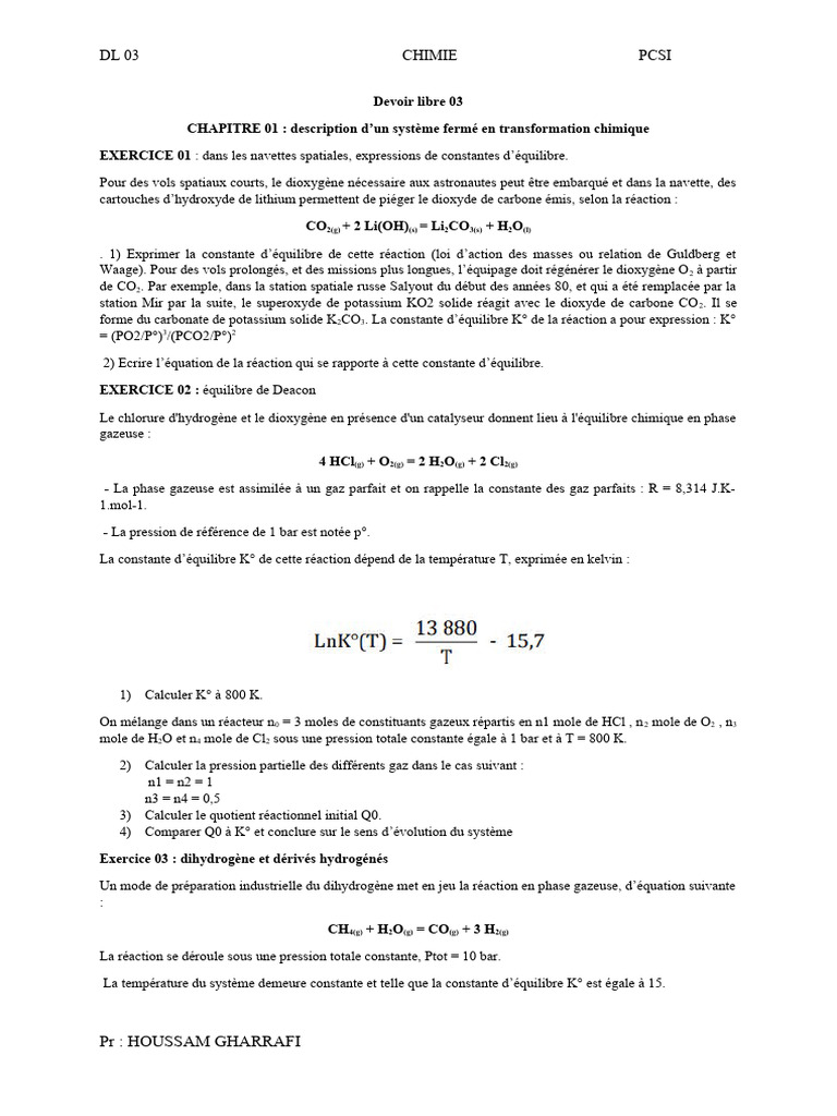 Équilibres chimiques en chimie PCSI | PDF | Équilibre chimique ...