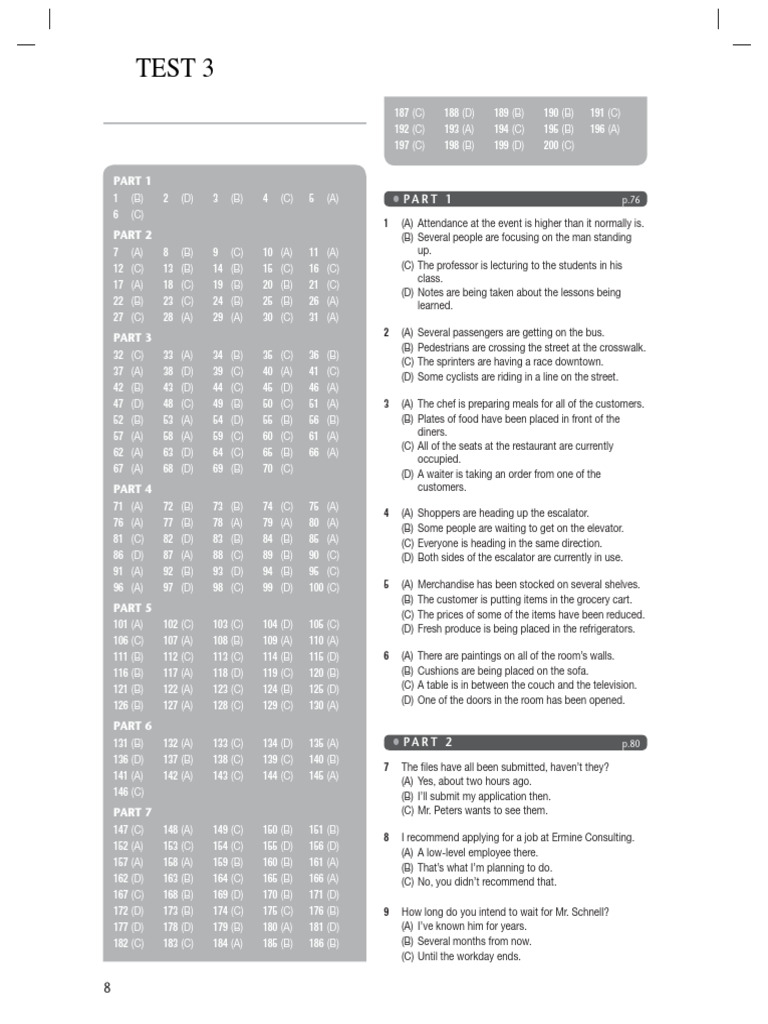 Listening Test 4 Answer Key